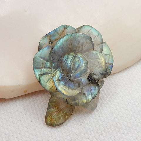 Carved Labradorite Flower Pendant, 26x20x7mm, 3.5g - MyGemGarden