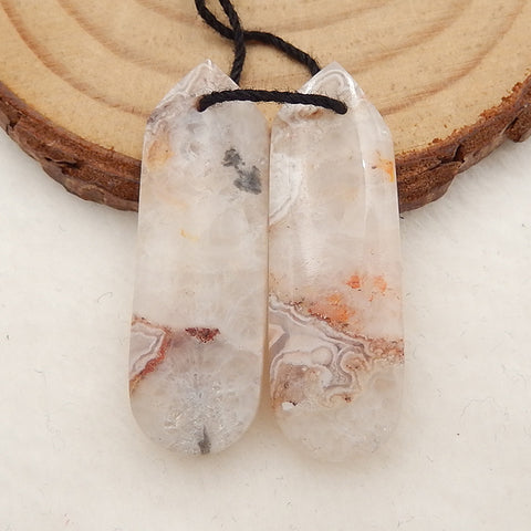 Natural Crazy Lace Agate Earrings Stone Pair, stone for earrings making, 32x11x5mm, 5.9g