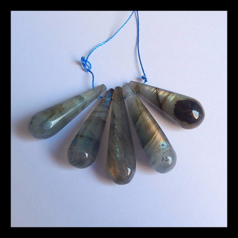 5 PCS Tube Pendant Set, Shimmer Stone Labradorite Gemstone Pendant, 35x9mm, 30x10mm, 16.9g - MyGemGarden