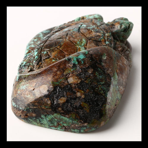 Turquoise Gemstone Tortoise Carved Ornament, 73x48x21mm, 105g - MyGemGarden