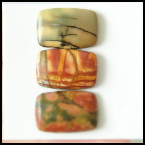 3PCS Natural Multi-Color Picasso Jasper Gemstone Cabochon 18x12x4mm,5.2g - MyGemGarden