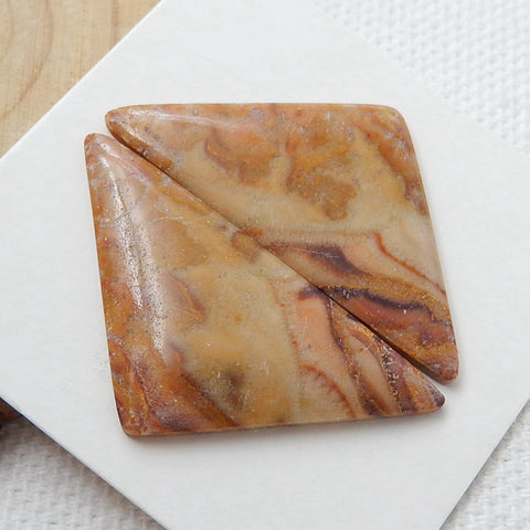 Natural Us Biggs jasper Triangle Gemstone Cabochon Pair, 32x16x3mm, 3.4g - MyGemGarden