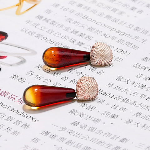 New Design Hot Sale 925 Silver with Natural Amber Gemstone Earrings 4.3g - MyGemGarden