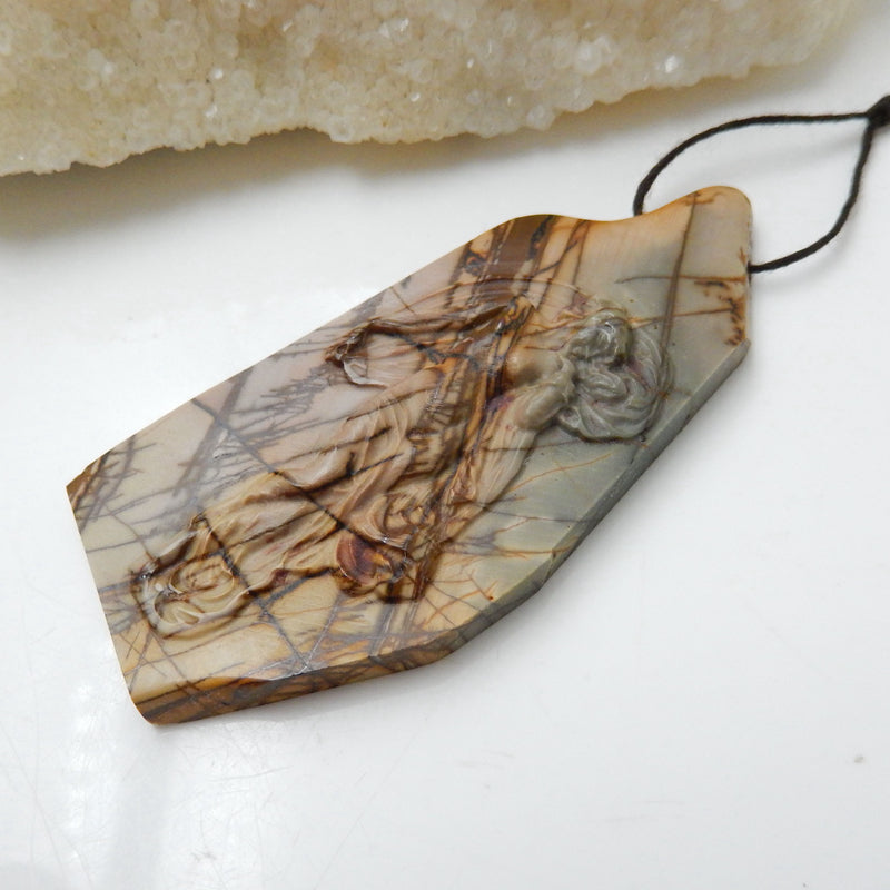 Gorgeous Pendant, Carved Multi-Color Picasso Jasper Gemstone Goddess Pendant, Sexy Lady, Carving Collection, 74x34x8mm, 28.6g - MyGemGarden