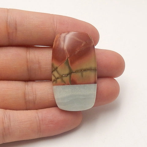 Multi-Color Picasso Jasper and Amazonite Glued Cushion Cabochon, 35x20x7mm, 10.3g - MyGemGarden