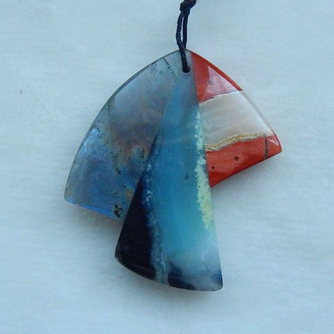 Natural Amazonite, Red River Jasper and Labradorite Glued Pendant, 47x43x8mm, 17.4g - MyGemGarden