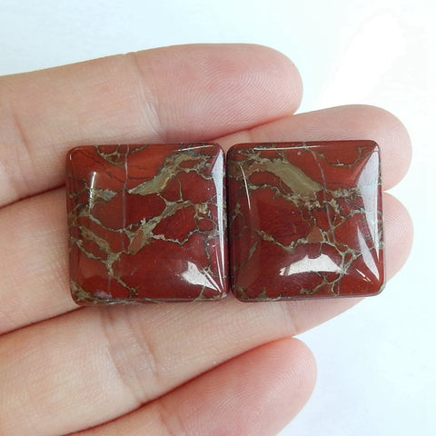 Natural Dinosaur Jasper Square Gemstone Cabochon Pair, 20x5mm, 8.2g - MyGemGarden