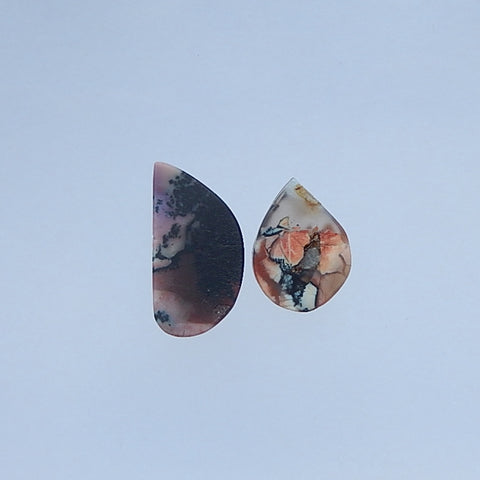 Natural Arborization Opal Gemstone Cabochon Pair 27x14x5mm,21x16x5mm,5.7g - MyGemGarden