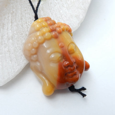 Mookaite  Jasper Carved buddha head Pendant Bead, 31x25x12mm, 14.3g - MyGemGarden