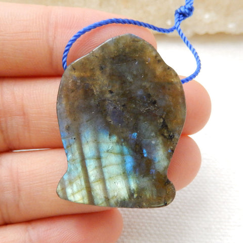 Handmade Labradorite Carving Gemstone Pendant Bead, 33x24x6mm, 8.4g - MyGemGarden