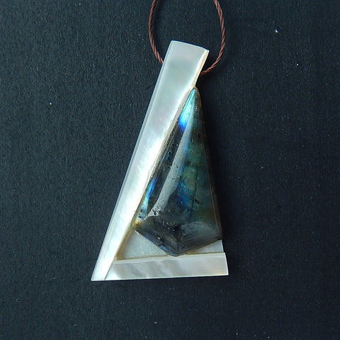 Labradorite And Shell Pendant Bead, 42x21x8mm, 6.4g - MyGemGarden