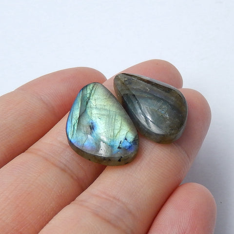 Natural Labradorite Gemstone Cabochon Pair, 22x13x4mm, 4.2g - MyGemGarden