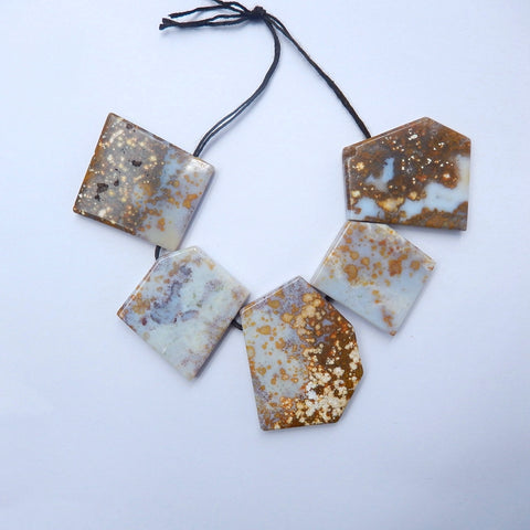 5pcs Natural Ocean Jasper Pendant Beads, 48x35x6mm, 31x28x7mm, 82.8g - MyGemGarden