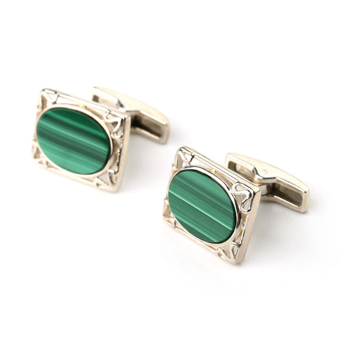 New Design Malachite Silver cufflinks, 17x13x3mm, 42.5ct - MyGemGarden