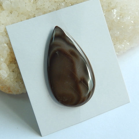 Natural Polish Flint Teardrop Gemstone Cabochon, 44x25x4mm, 6.85g - MyGemGarden