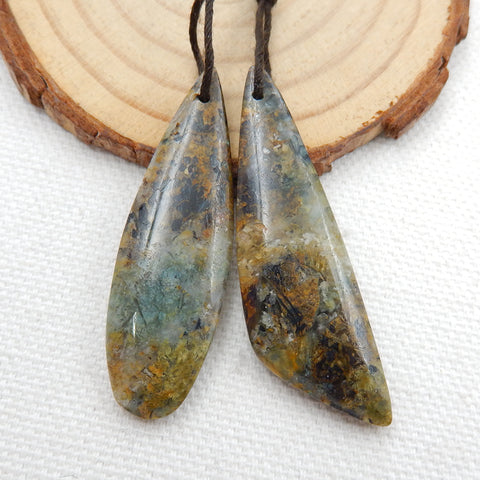 Natural Ocean Jasper Drilled Earrings Pair, stone for Earrings making, 45X14X6mm, 42X13X5mm, 8.5g - MyGemGarden