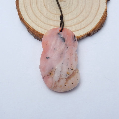 Handmade Pink Opal carved Pendant Bead, 44x27x8mm, 11.1g - MyGemGarden