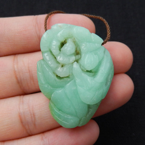 Hand Carved AAA Chrysoprase Gemstone Flower Pendant, 35x27x9mm, 11.4g - MyGemGarden