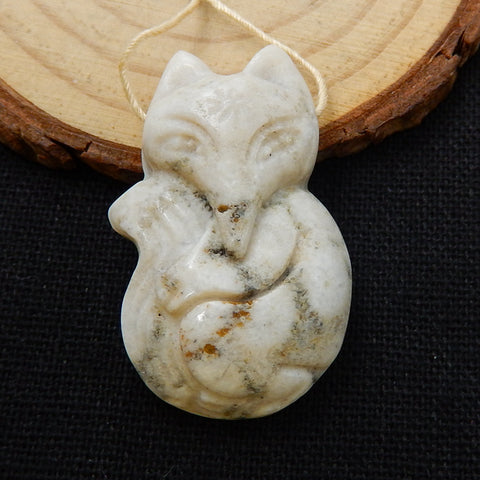 Carved Indonesian Fossil Coral fox Pendant, 36x22x9mm, 9g - MyGemGarden