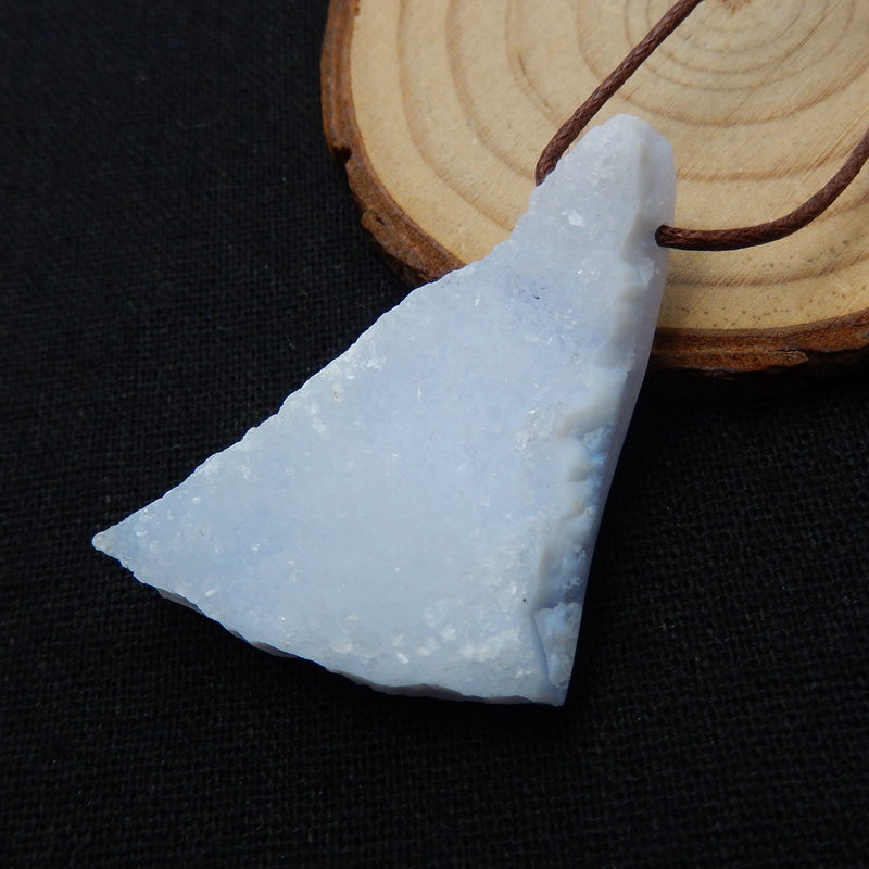 Drusy Blue Lace Agate Gemstone Pendant Stone, 47x27x10mm, 15.7g - MyGemGarden