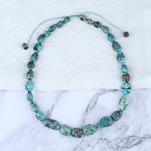 Natural Turquoise Necklace, Turquoise Bead Strands Handmade Gemstones, Adjustable Necklace, 1 Strand, 18-24 inch, 72g