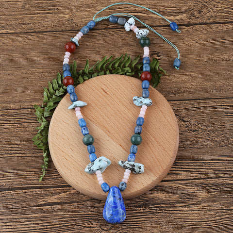 Lapis lazuill Gemstone Necklaces, containt Round Red Agate,pink opal,Larimar and Ocean Jasper Gemstone jewelly,45cm,90g