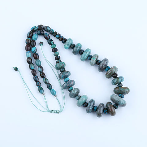 Natural Chrysocolla Gemstone Necklaces, Chrysocolla Pendant Necklace, Adjustable Necklace, 1 Strand, 22-30 inch, 126g