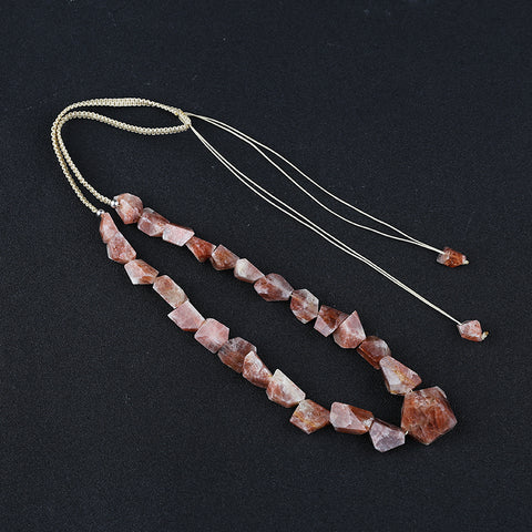 Natural Sun Stone Faceted Gemstone Necklade, Handmade Jewelry, Adjustable Necklace, 1 Strand, 22-32 inch, 55g