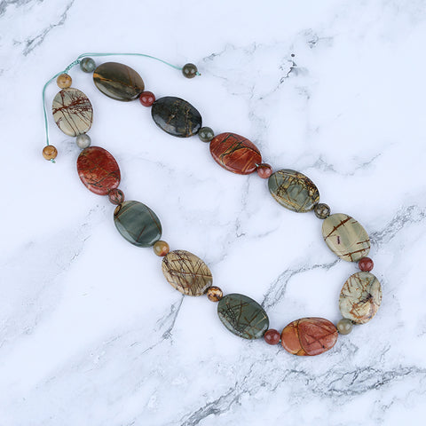 Multi-Color Picasso Jasper Gemstone Necklace, Adjustable Necklace, 1 Strand, 22-28 inch, 157g