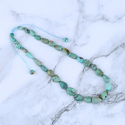 Natural Turquoise Necklace, Turquoise Bead Strands Handmade Gemstones, Adjustable Necklace, 1 Strand, 16-22 inch, 51g