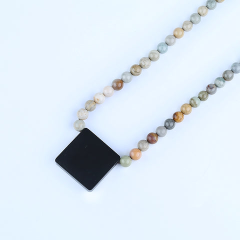 Natural Ocean Jasper, Obsidian Gemstone Necklace