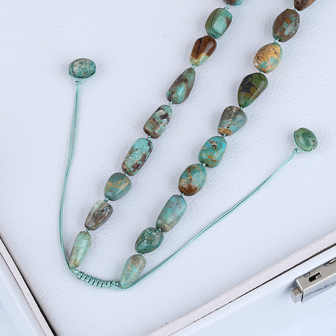 Natural Turquoise Necklace, Turquoise Bead Strands Handmade Gemstones, Adjustable Necklace, 1 Strand, 20-26 inch, 57.5g