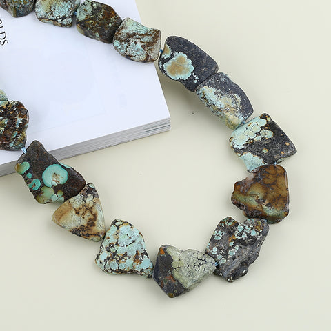 Natural Turquoise Necklace, Turquoise Bead Strands Handmade Gemstones, Adjustable Necklace, 1 Strand, 18-22 inch, 79.2g