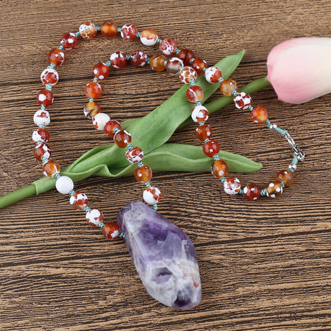 Natural Amethyst and Agate Beads for Necklaces 1 Strand, 20 inch, 74.8g