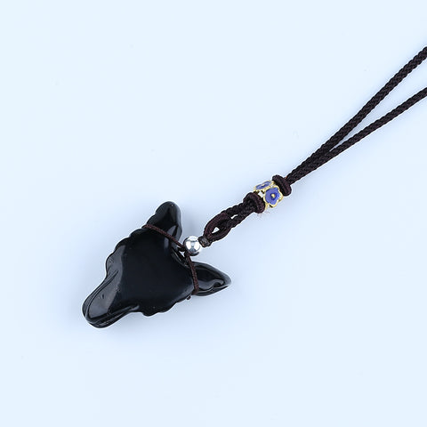 35mm Obsidian Wolf Head Pendant With 925 Sterling Silver Accessory