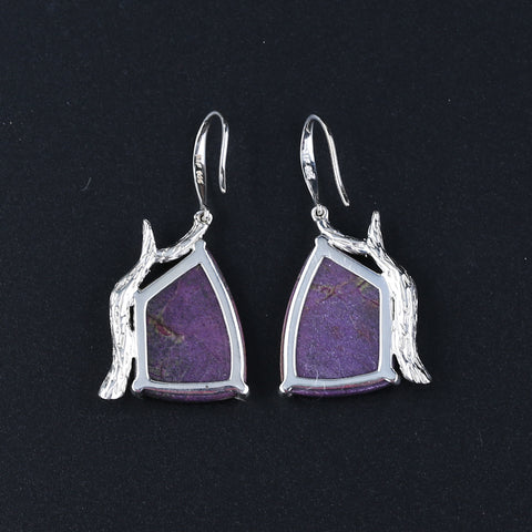 Natural Sugilite Gemstone Earrings with 925 Sterling Silver Accessories 20*15*4mm(stone size), 38*20*5mm, 9.2g