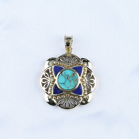 Natural Gemstone Turquoise ,Lapis Lazuli Copper Pendant