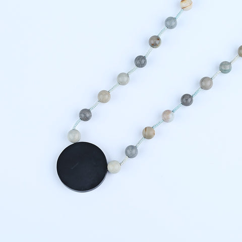 Natural Ocean Jasper, Obsidian Gemstone Necklace