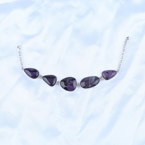 Natural Sugilite Bracelet with Adjustable 925 Sterling Silver 8.5 Inches, 26x15x6mm, 20x13x6mm, 23.6g