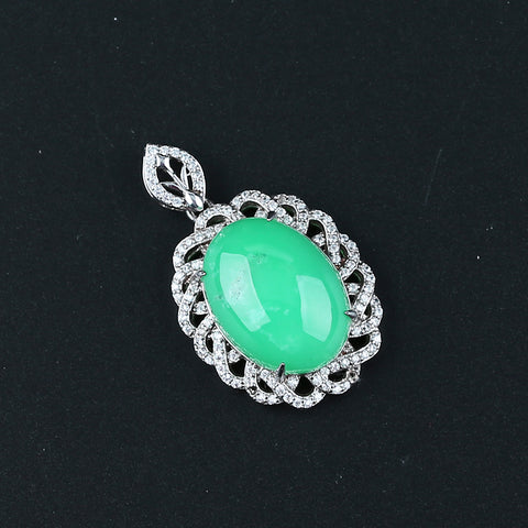 Natural Chrysoprase Gemstone Earrings with 925 Sterling Silver Accessories 21*15mm(stone size), 39*23*13, 9g