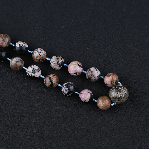 New! Natural Rhodonite Gemstone Necklace, Handmade Jewelry, Adjustable Necklace, 1 Strand, 22-28 inch, 216g