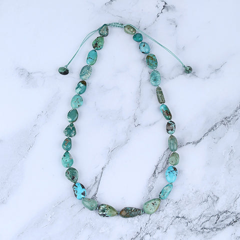 Natural Turquoise Necklace, Turquoise Bead Strands Handmade Gemstones, Adjustable Necklace, 1 Strand, 18-22 inch, 45.2g