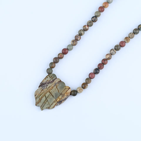 Natural Multi-Color Picasso Jasper Carve Butterfly Necklace