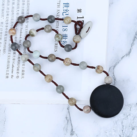 Natural Ocean Jasper, Obsidian Gemstone Necklace, Handmade Jewelry, 1 Strand, 20 inch, 43g