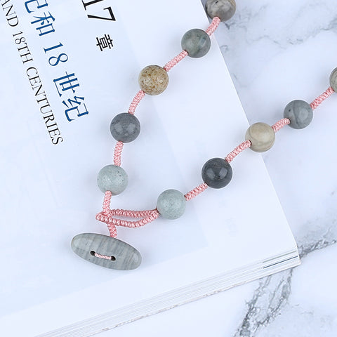 Natural Ocean Jasper, Obsidian Gemstone Necklace, Handmade Jewelry, 1 Strand, 20 inch, 42g