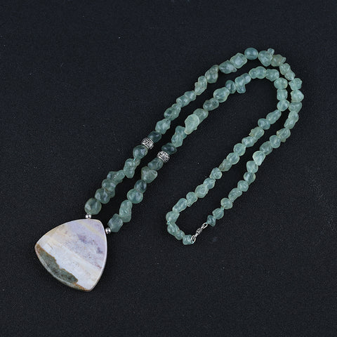 Natural Prehnite With Silver Beads Gemstone Necklace, Ocean Jasper Pendant, Handmade Jewelry, 1 Strand, 24 inch, 85g