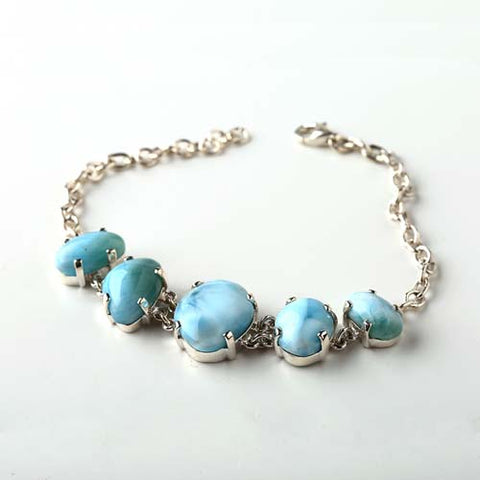 New Natural Stone larimar Handmade Sterling Silver 925 Fashion Buckle Bracelet, 18cm, 11.9g - MyGemGarden