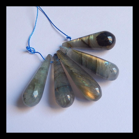 5 PCS Tube Pendant Set, Shimmer Stone Labradorite Gemstone Pendant, 35x9mm, 30x10mm, 16.9g - MyGemGarden