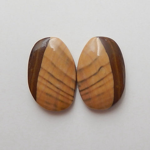 Natural Us Biggs Jasper Gemstone Cabochons pair, 14x10x2mm, 1.2g - MyGemGarden