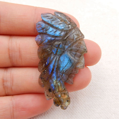 Vintage Hand Carved Labradorite Gemstone Indian Head Pendant , 45x23x6mm, 7.3g - MyGemGarden